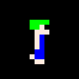 A lemming from the game Lemmings walking on the spot, eight frames, hugely enlarged